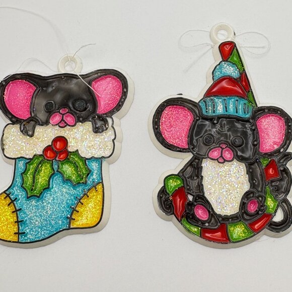 Cute Mouse Christmas Tree Ornaments Set Of 2 - Stocking & Candy Cane Designs - Picture 7 of 7